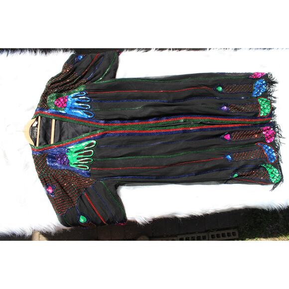 Sparkling Exclusive Vintage Silk Sequin and Beaded Duster Opera Robe Special - Picture 8 of 13